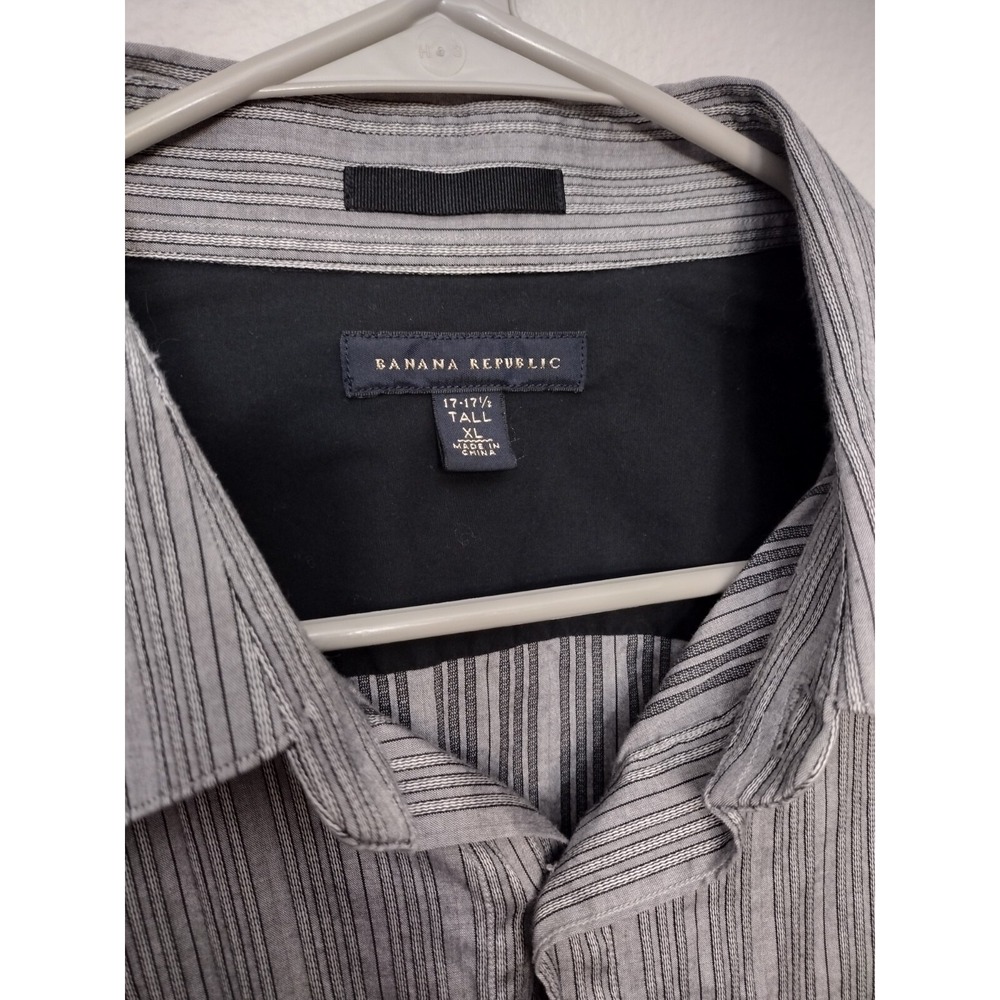 Banana Republic Mens Dress Shirt Size XL Tall 17-17.5 Gray Striped Long Sleeve
